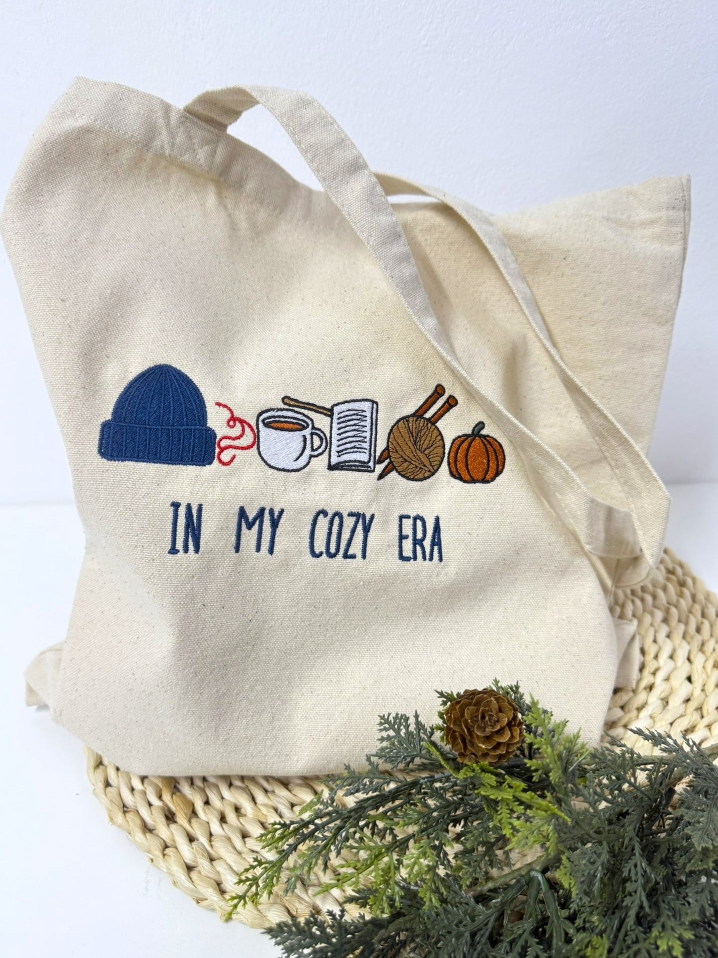 Sacosa Tote Bag bumbac gros organic brodata - IN MY COZY ERA