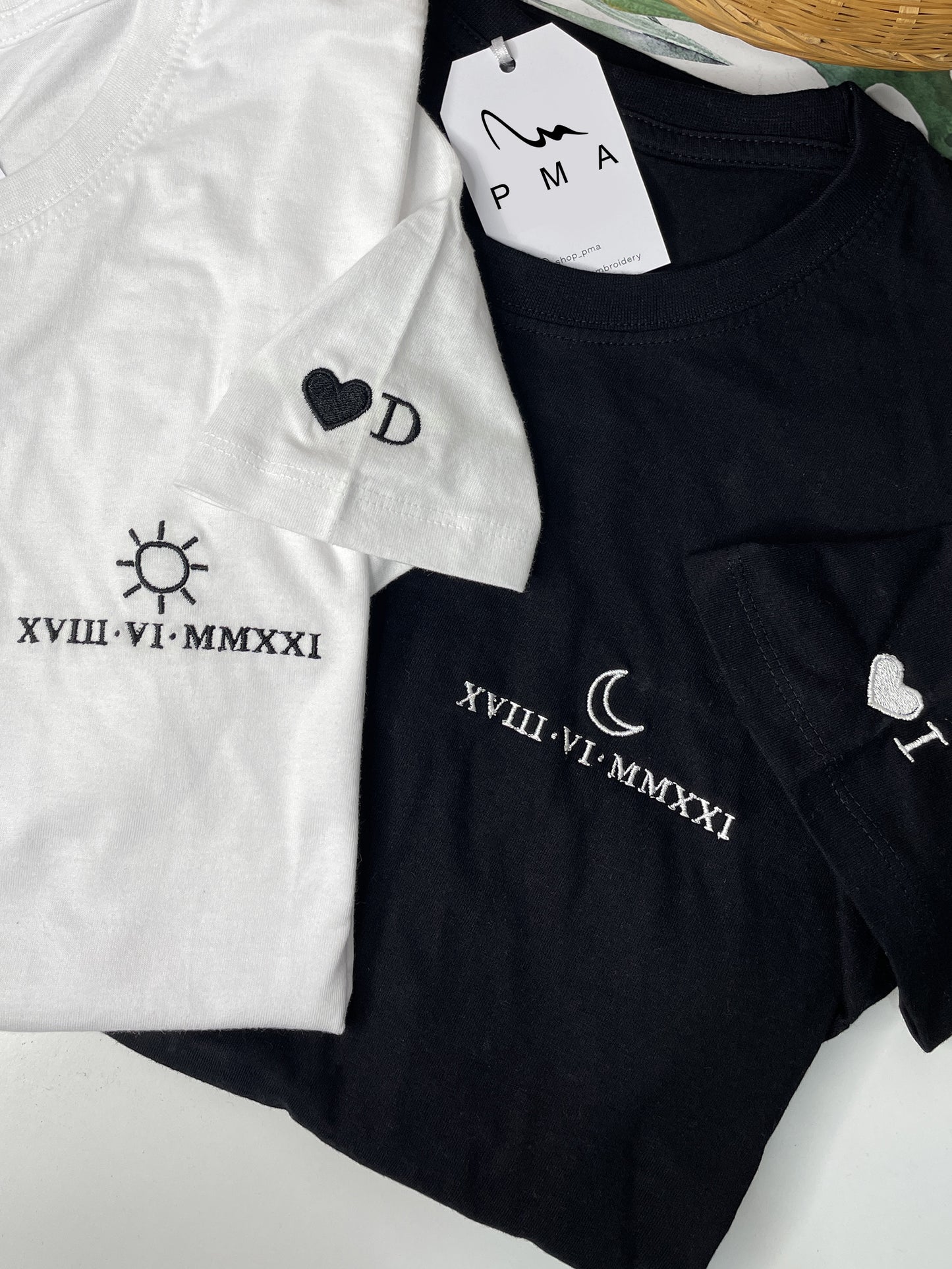 Set cuplu tricouri personalizate Sun/Moon+ maneca brodata