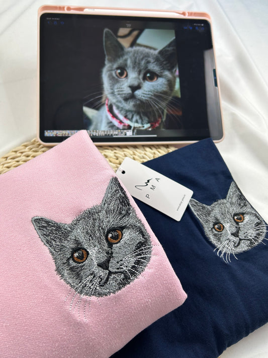 Tricou premium OVERSIZED personalizat brodat cu animalut-Realistic Pet Portraits