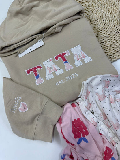 Bluza/hanorac personalizat/a prin broderie cu hainute de bebelus MAMA/ TATA/ BUNICA/ BICU
