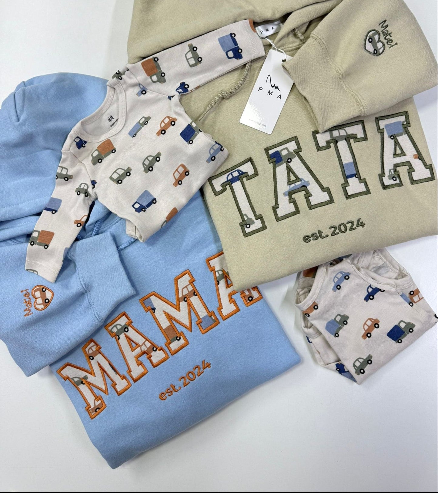 Bluza/hanorac personalizat/a prin broderie cu hainute de bebelus MAMA/ TATA/ BUNICA/ BICU