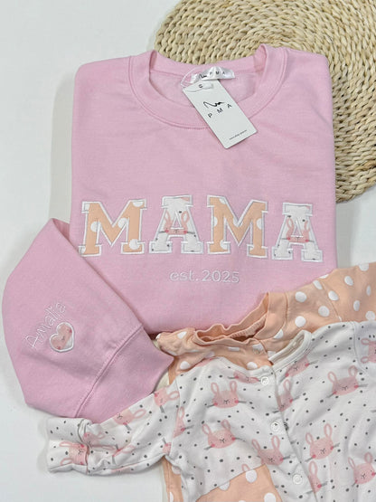 Bluza/hanorac personalizat/a prin broderie cu hainute de bebelus MAMA/ TATA/ BUNICA/ BICU