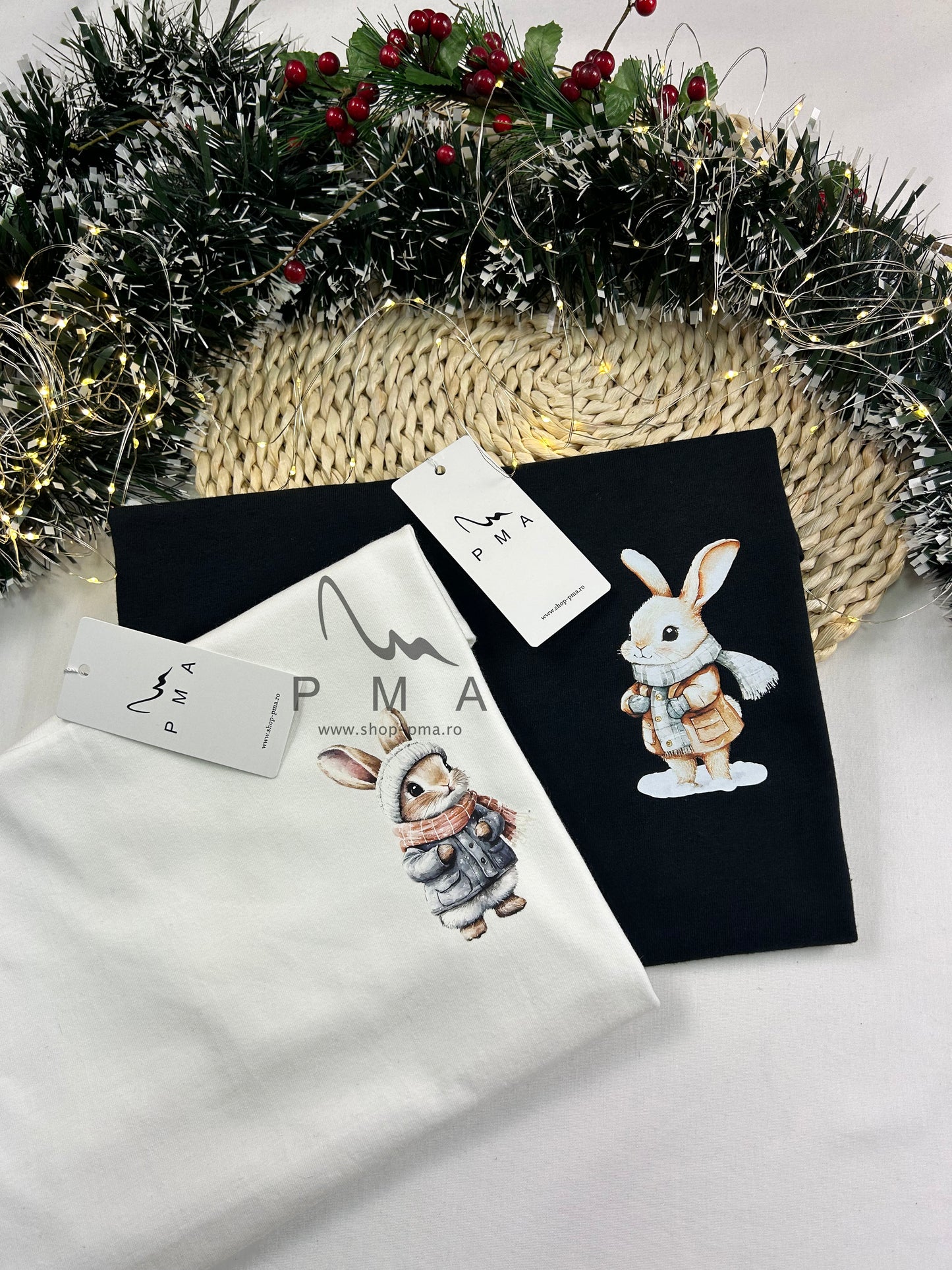 Set cuplu tricouri/ bluze/ hanorace printate Winter Duo – The Bunny Edition