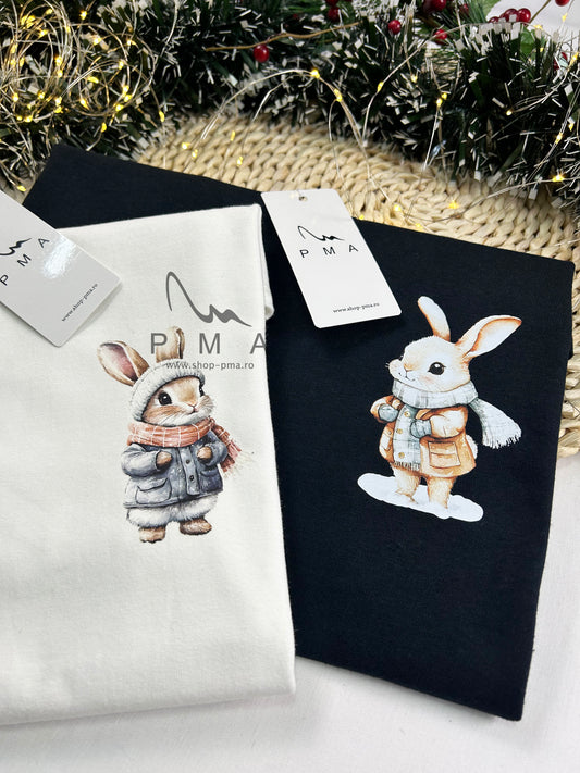 Set cuplu tricouri/ bluze/ hanorace printate Winter Duo – The Bunny Edition