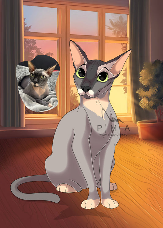 Fisier Digital | Portrete digitale personalizate CARTOON cu animalute-Custom Hand-Drawn Cartoon Pet Portrait